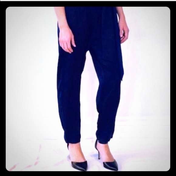 NWT Dressy Shimmer Satin Navy Jumpsuit - Picture 3 of 4